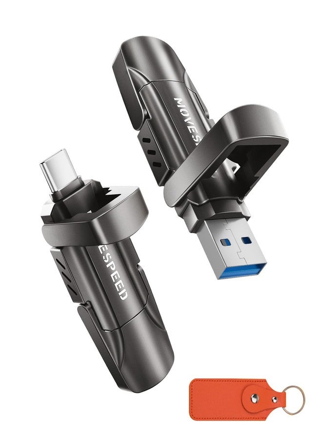 MOVESPEED MOVE SPEED 256GB Thumb Drive, 1000MB/s Read Write Speed, USB 3.2 Gen2+Type C Dual Interface SSD Drive with Leather Case Memory Stick for iPhone 15, 16, 17 Series/MacBook/Android/Audio etc(1 Pack) - Image 1